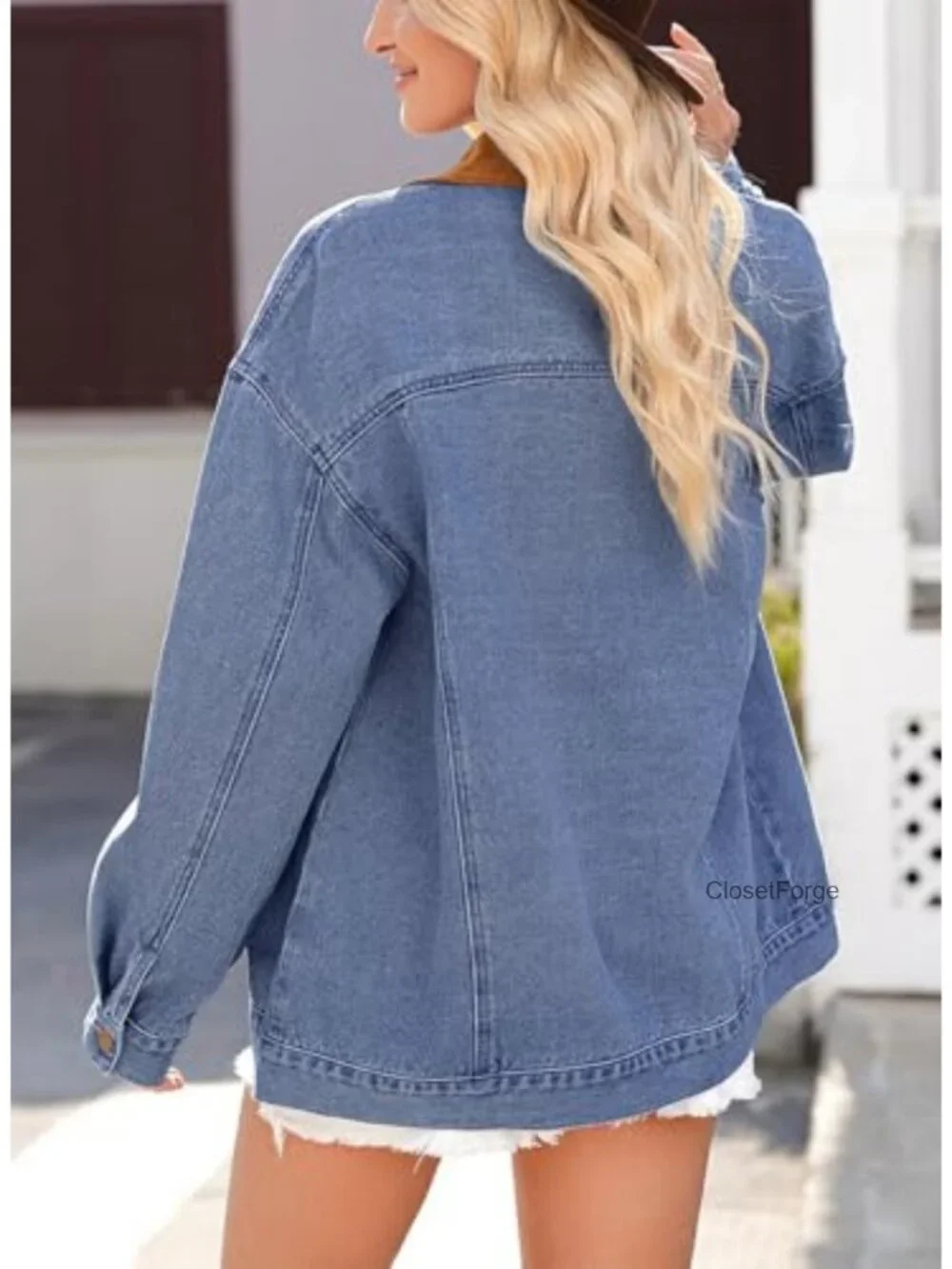 Denim Jacket Corduroy Collar Barn Jacket Oversized Long Sleeve Button Up
